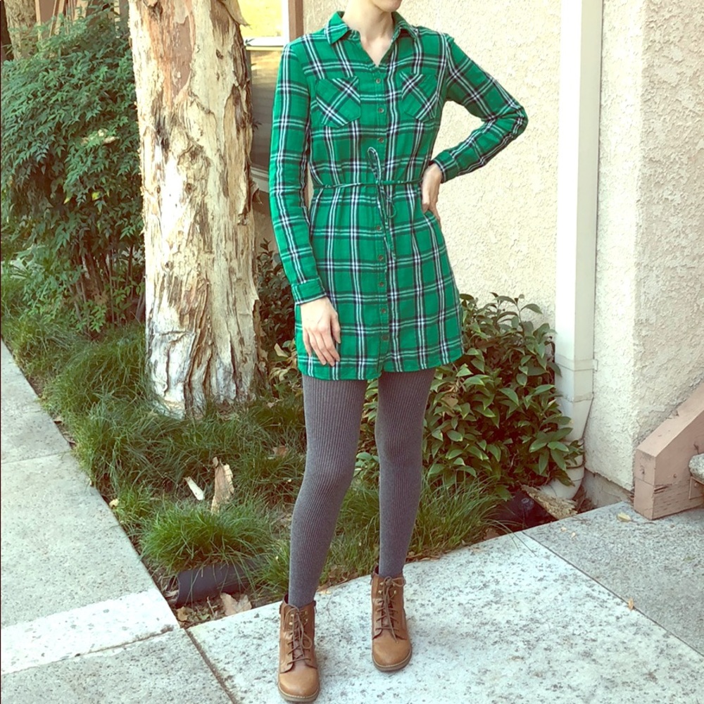 Merona Kelly Green Plaid Hi Low Tie Dress